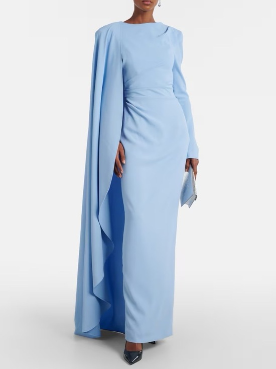 Rachel Gilbert Dresses & Skirts - Rachel Gilbert Dion Blue Long Sleeve caped draped asymmetrical Maxi gown NWOT
